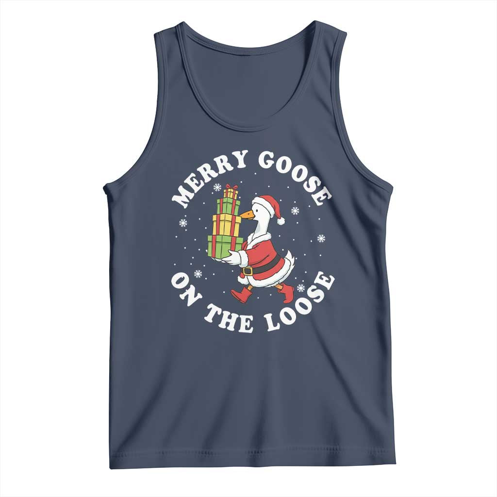 Festive Goose on The Loose Tank Top Funny Goose Christmas Meme TS14 Navy Print Your Wear