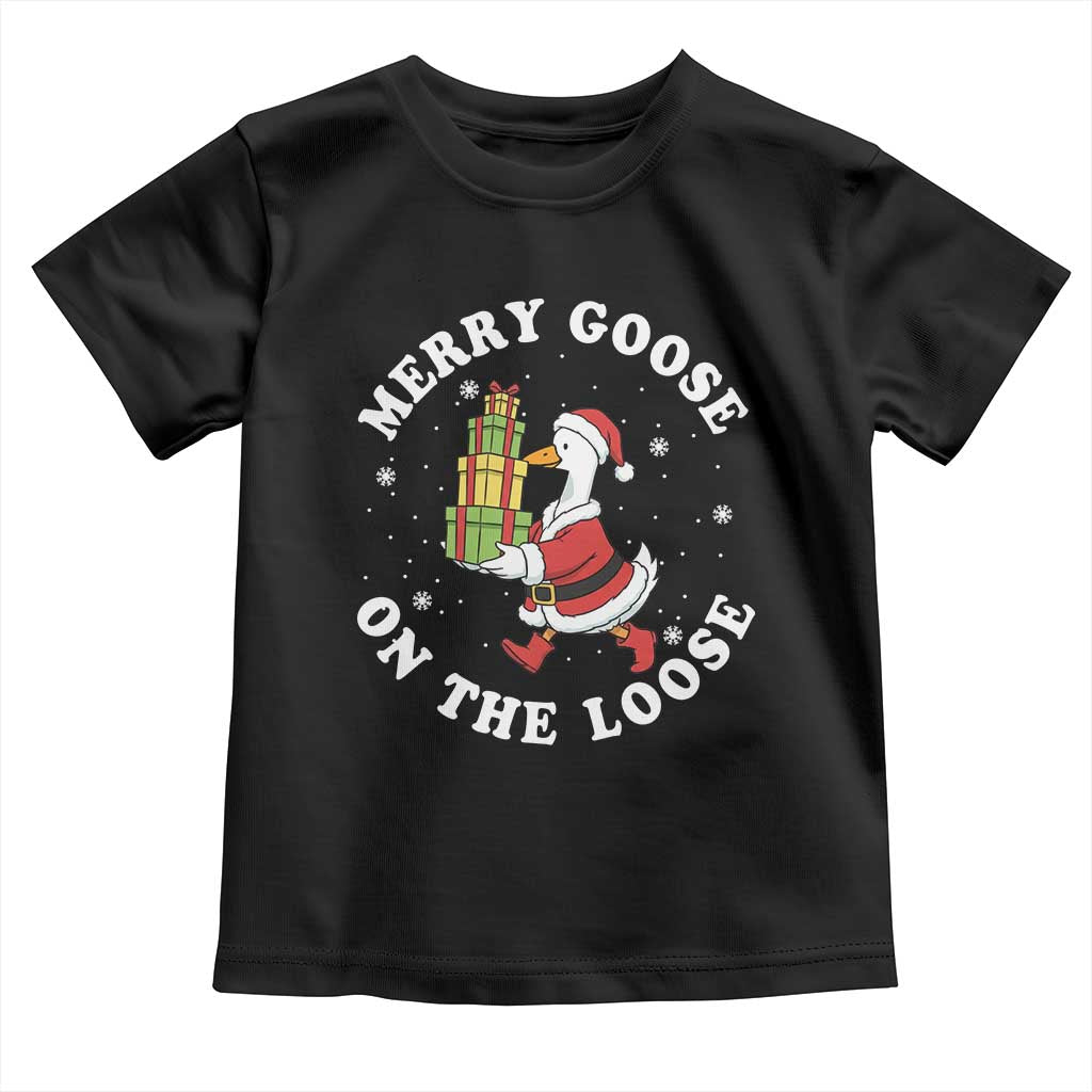 Festive Goose on The Loose Toddler T Shirt Funny Goose Christmas Meme TS14 Black Print Your Wear