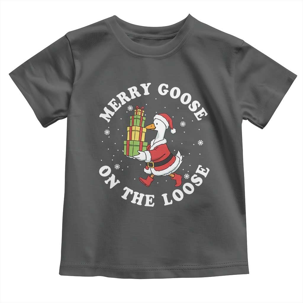 Festive Goose on The Loose Toddler T Shirt Funny Goose Christmas Meme TS14 Dark Heather Print Your Wear
