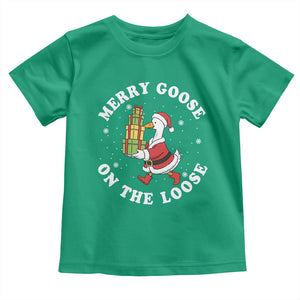 Festive Goose on The Loose Toddler T Shirt Funny Goose Christmas Meme TS14 Irish Green Print Your Wear