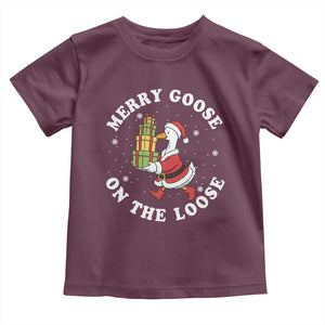 Festive Goose on The Loose Toddler T Shirt Funny Goose Christmas Meme TS14 Maroon Print Your Wear