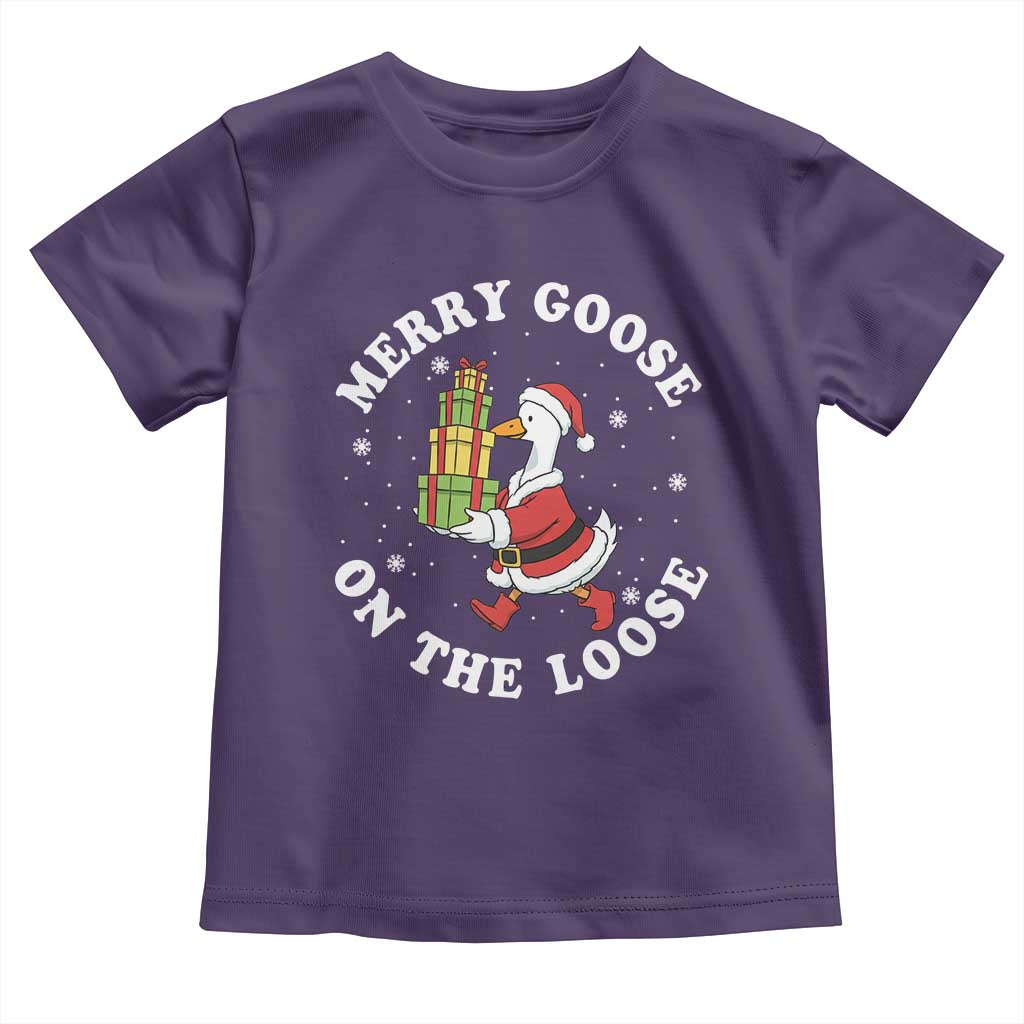 Festive Goose on The Loose Toddler T Shirt Funny Goose Christmas Meme TS14 Purple Print Your Wear