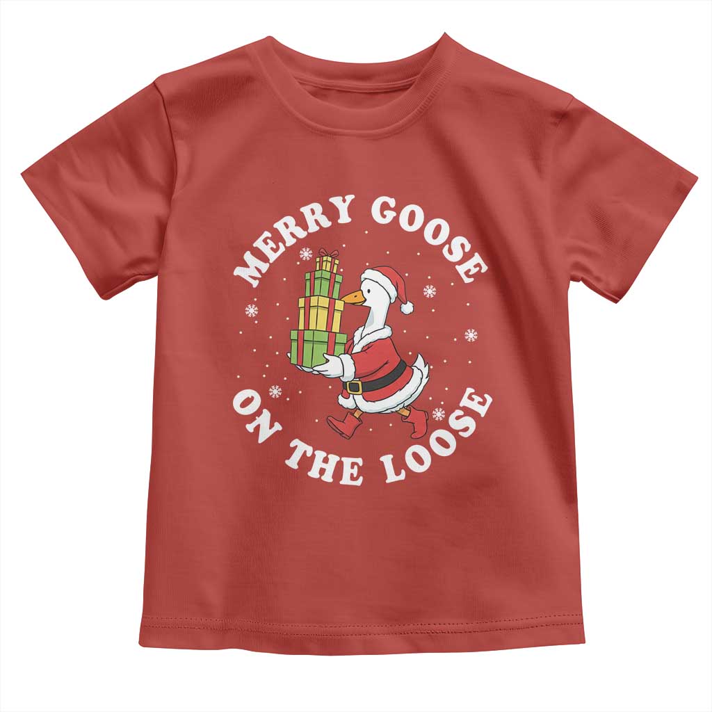 Festive Goose on The Loose Toddler T Shirt Funny Goose Christmas Meme TS14 Red Print Your Wear