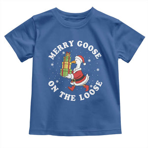 Festive Goose on The Loose Toddler T Shirt Funny Goose Christmas Meme TS14 Royal Blue Print Your Wear