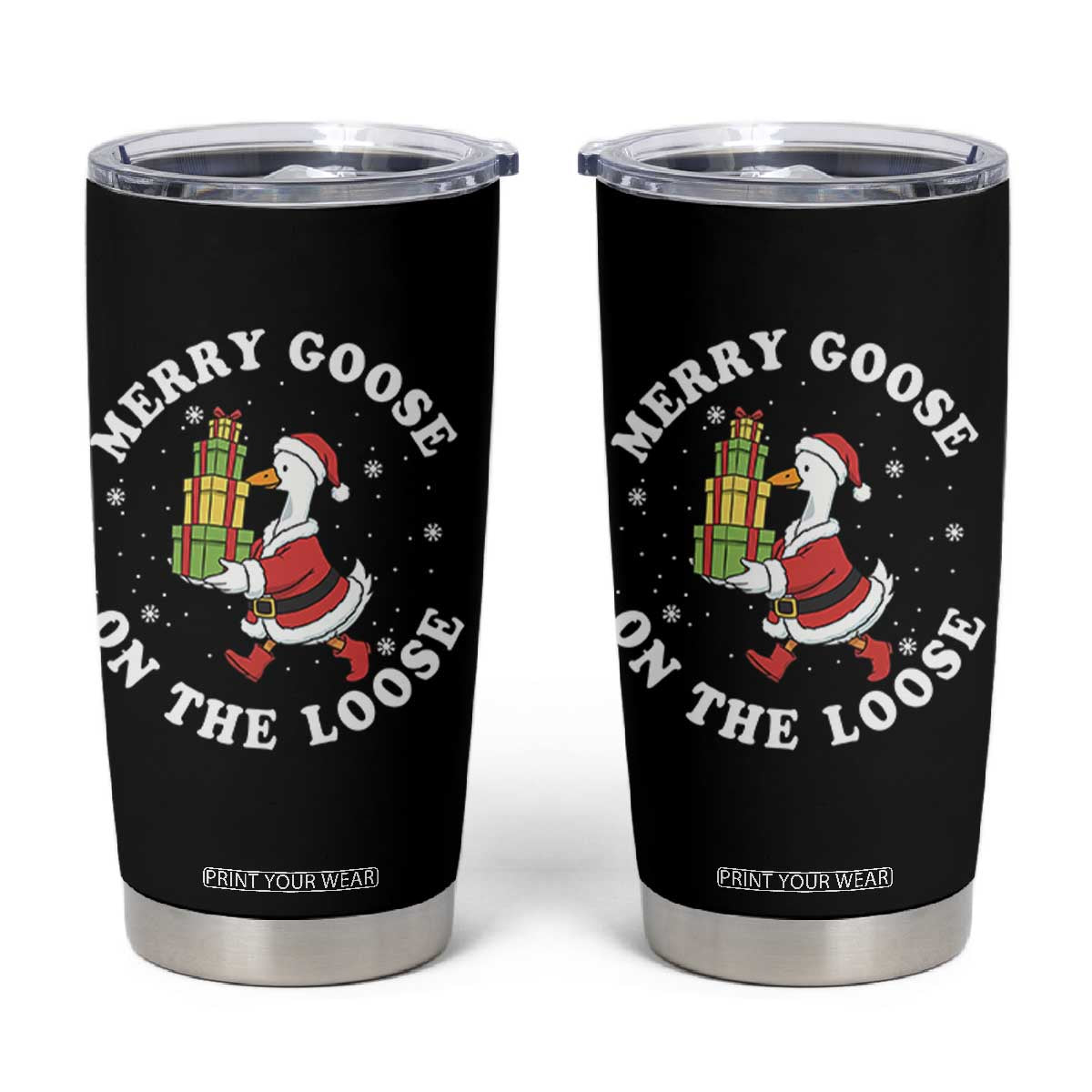 Festive Goose on The Loose Tumbler Cup Funny Goose Christmas Meme TS14 Black Print Your Wear