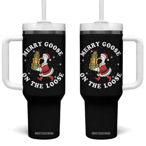 Festive Goose on The Loose Tumbler With Handle Funny Goose Christmas Meme TS14 One Size: 40 oz Black Print Your Wear