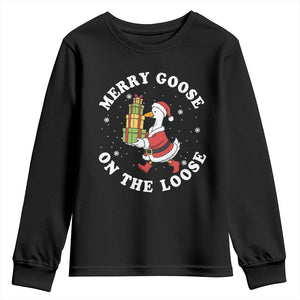 Festive Goose on The Loose Youth Sweatshirt Funny Goose Christmas Meme TS14 Black Print Your Wear