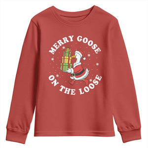 Festive Goose on The Loose Youth Sweatshirt Funny Goose Christmas Meme TS14 Red Print Your Wear