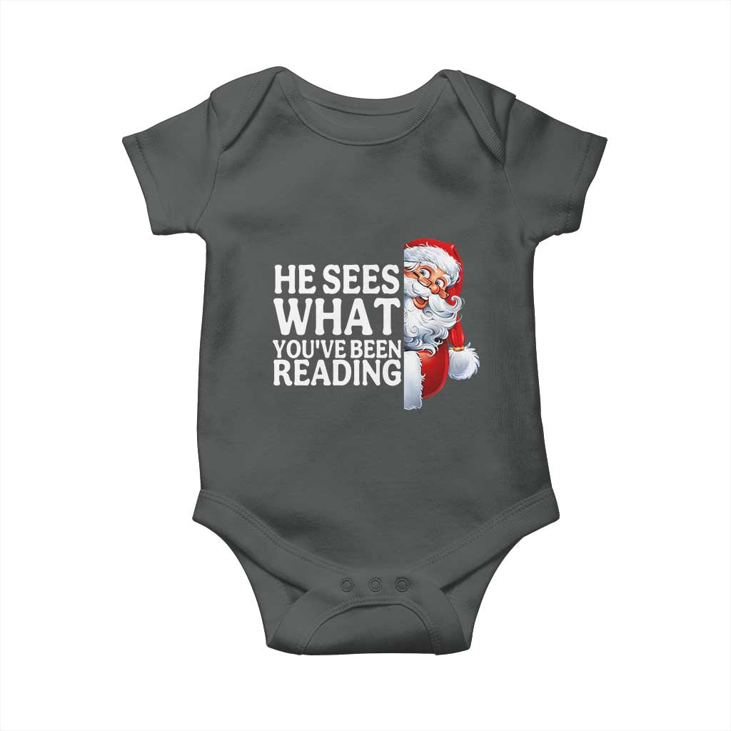 He Sees What You Have Been Reading Baby Onesie Funny Bookish Christmas Book Lover TS14 Dark Heather Print Your Wear
