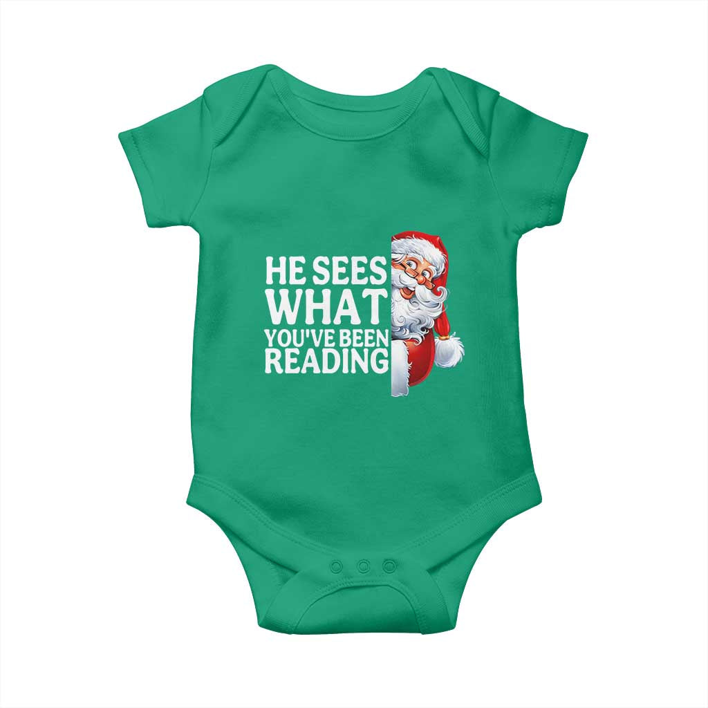 He Sees What You Have Been Reading Baby Onesie Funny Bookish Christmas Book Lover TS14 Irish Green Print Your Wear