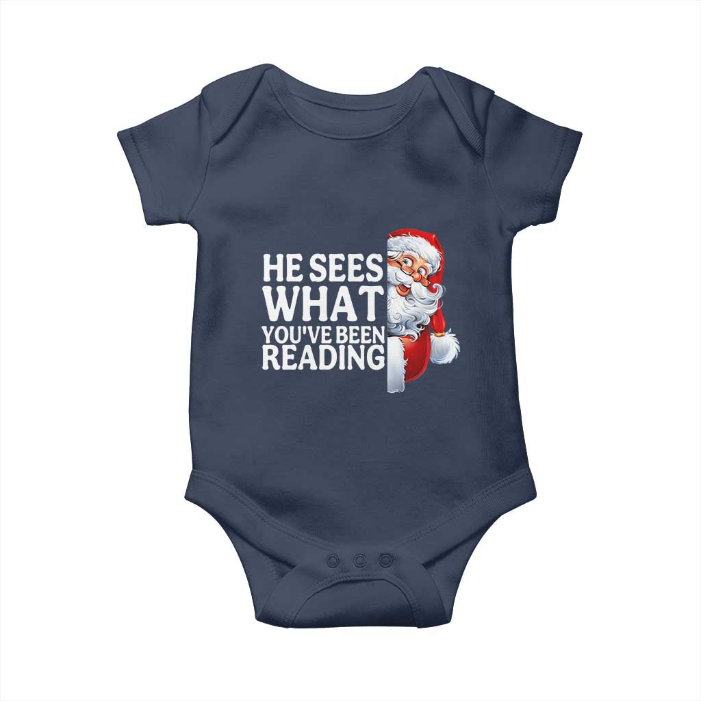 He Sees What You Have Been Reading Baby Onesie Funny Bookish Christmas Book Lover TS14 Navy Print Your Wear