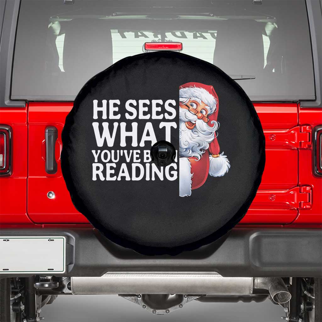 He Sees What You Have Been Reading Spare Tire Cover Funny Bookish Christmas Book Lover TS14 Black Print Your Wear