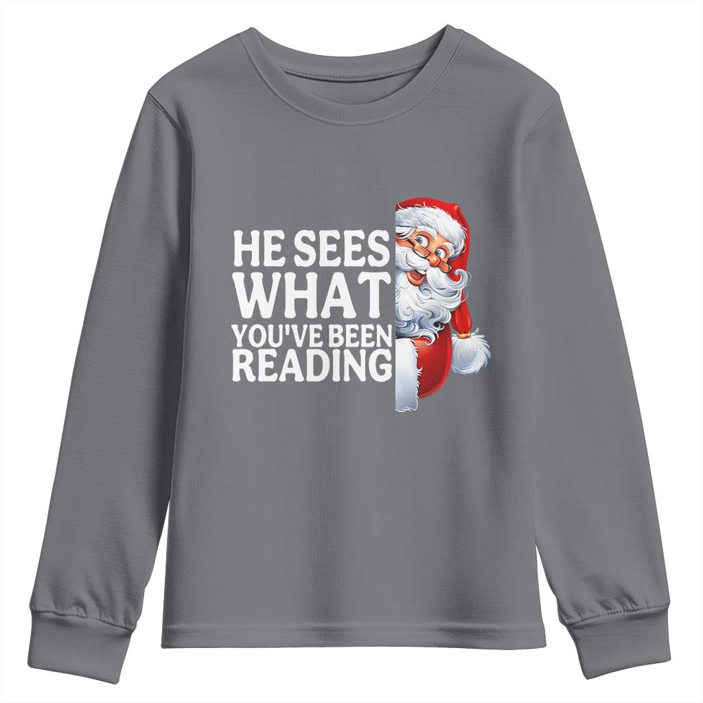 He Sees What You Have Been Reading Youth Sweatshirt Funny Bookish Christmas Book Lover TS14 Charcoal Print Your Wear