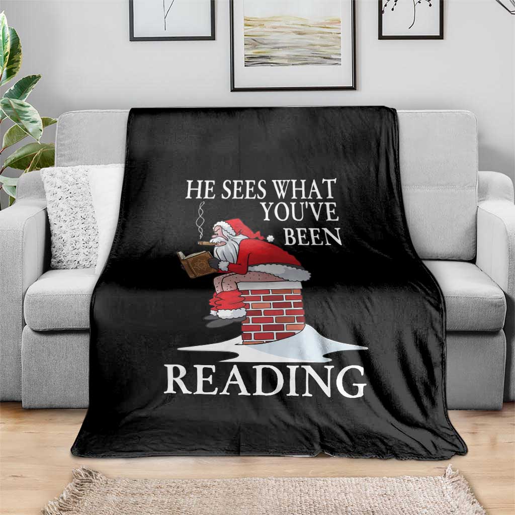Funny Bookish Christmas Throw Blanket He Sees What You Have Been Reading TS14 Print Your Wear