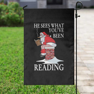 Funny Bookish Christmas Garden Flag He Sees What You Have Been Reading TS14 Print Your Wear