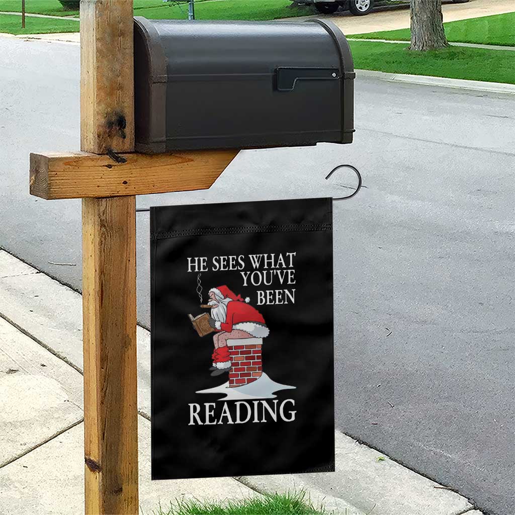 Funny Bookish Christmas Garden Flag He Sees What You Have Been Reading TS14 Print Your Wear