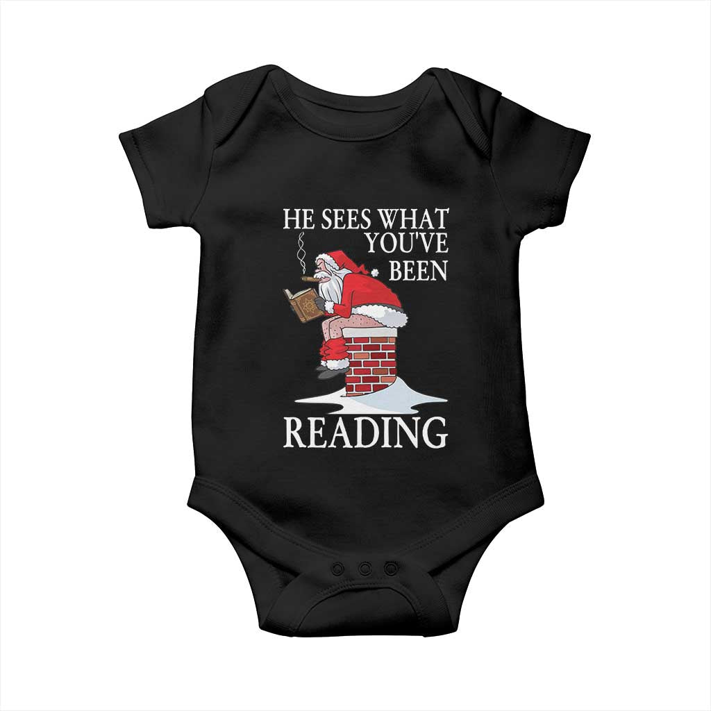 Funny Bookish Christmas Baby Onesie He Sees What You Have Been Reading TS14 Black Print Your Wear