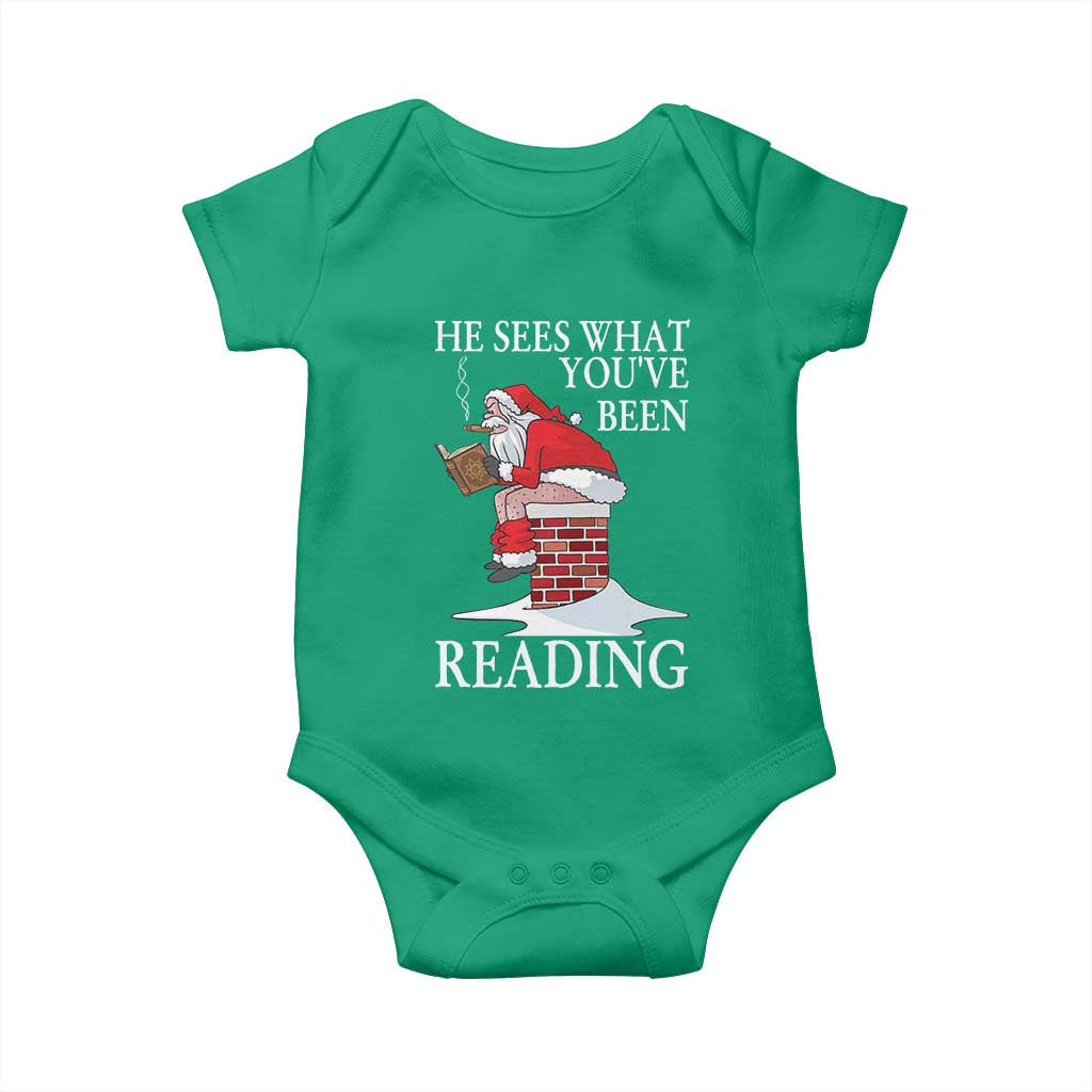 Funny Bookish Christmas Baby Onesie He Sees What You Have Been Reading TS14 Irish Green Print Your Wear