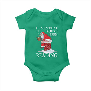 Funny Bookish Christmas Baby Onesie He Sees What You Have Been Reading TS14 Irish Green Print Your Wear