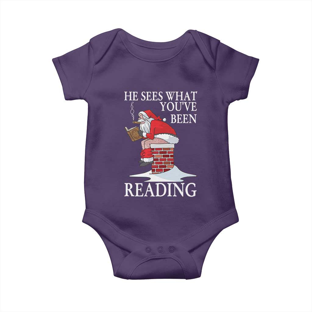Funny Bookish Christmas Baby Onesie He Sees What You Have Been Reading TS14 Purple Print Your Wear