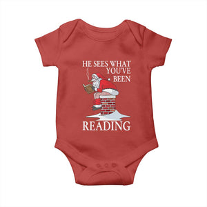 Funny Bookish Christmas Baby Onesie He Sees What You Have Been Reading TS14 Red Print Your Wear