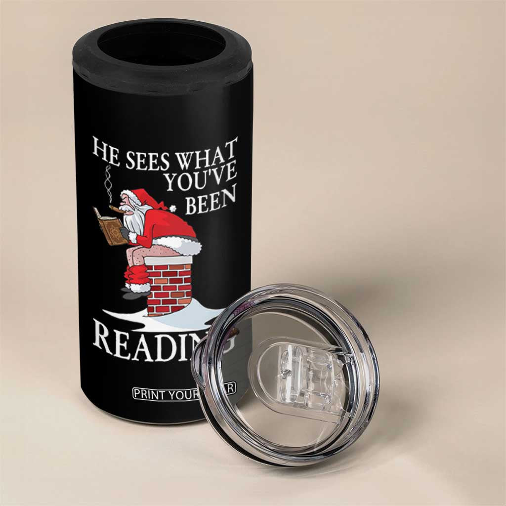 Funny Bookish Christmas 4 in 1 Can Cooler Tumbler He Sees What You Have Been Reading - Print Your Wear