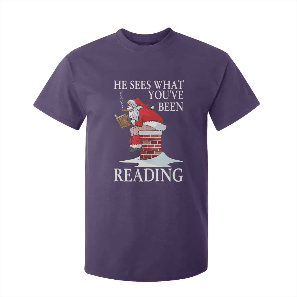 Funny Bookish Christmas T Shirt For Kid He Sees What You Have Been Reading TS14 Purple Print Your Wear