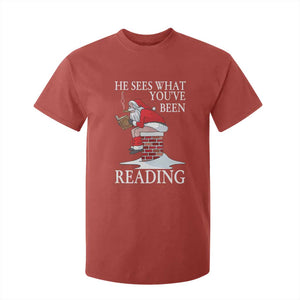 Funny Bookish Christmas T Shirt For Kid He Sees What You Have Been Reading TS14 Red Print Your Wear