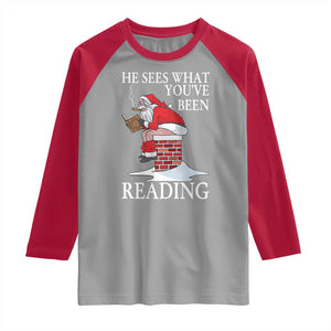 Funny Bookish Christmas Raglan Shirt He Sees What You Have Been Reading TS14 Sport Gray Red Print Your Wear