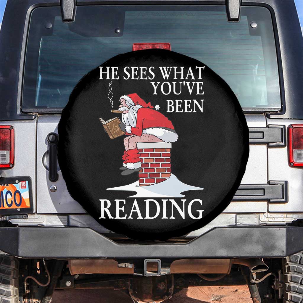 Funny Bookish Christmas Spare Tire Cover He Sees What You Have Been Reading TS14 No hole Black Print Your Wear