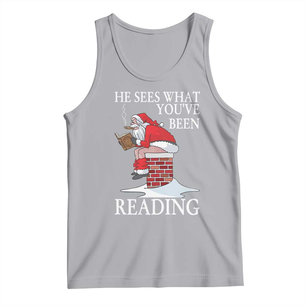 Funny Bookish Christmas Tank Top He Sees What You Have Been Reading TS14 Athletic Heather Print Your Wear