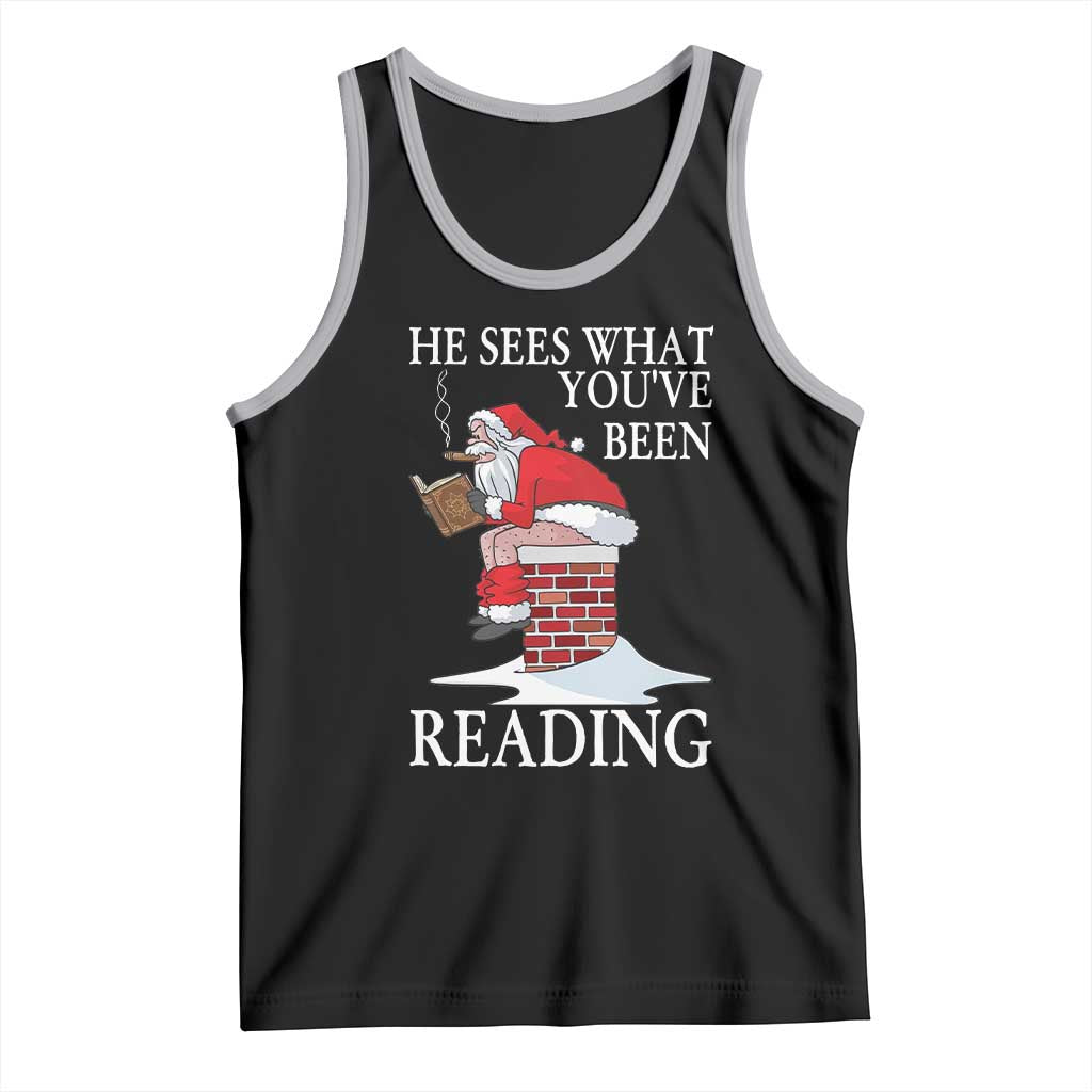 Funny Bookish Christmas Tank Top He Sees What You Have Been Reading TS14 Black Athletic Heather Print Your Wear