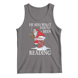 Funny Bookish Christmas Tank Top He Sees What You Have Been Reading TS14 Deep Heather Print Your Wear