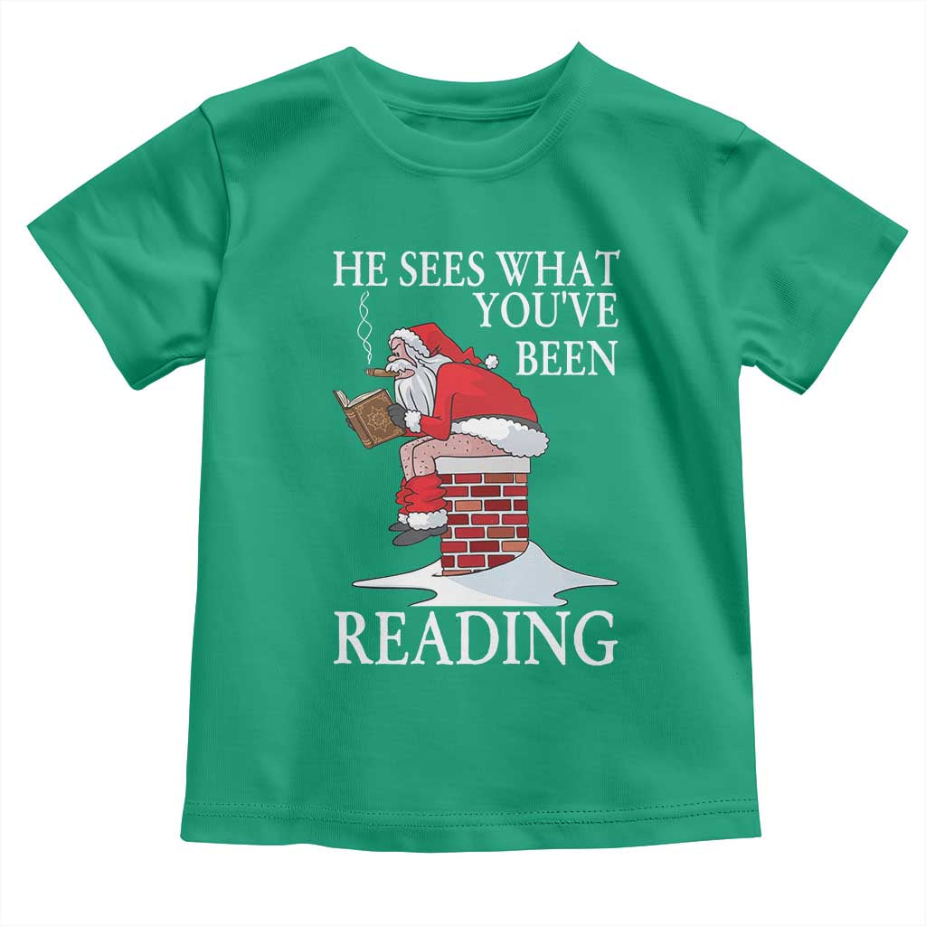 Funny Bookish Christmas Toddler T Shirt He Sees What You Have Been Reading TS14 Irish Green Print Your Wear