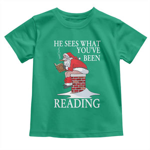 Funny Bookish Christmas Toddler T Shirt He Sees What You Have Been Reading TS14 Irish Green Print Your Wear