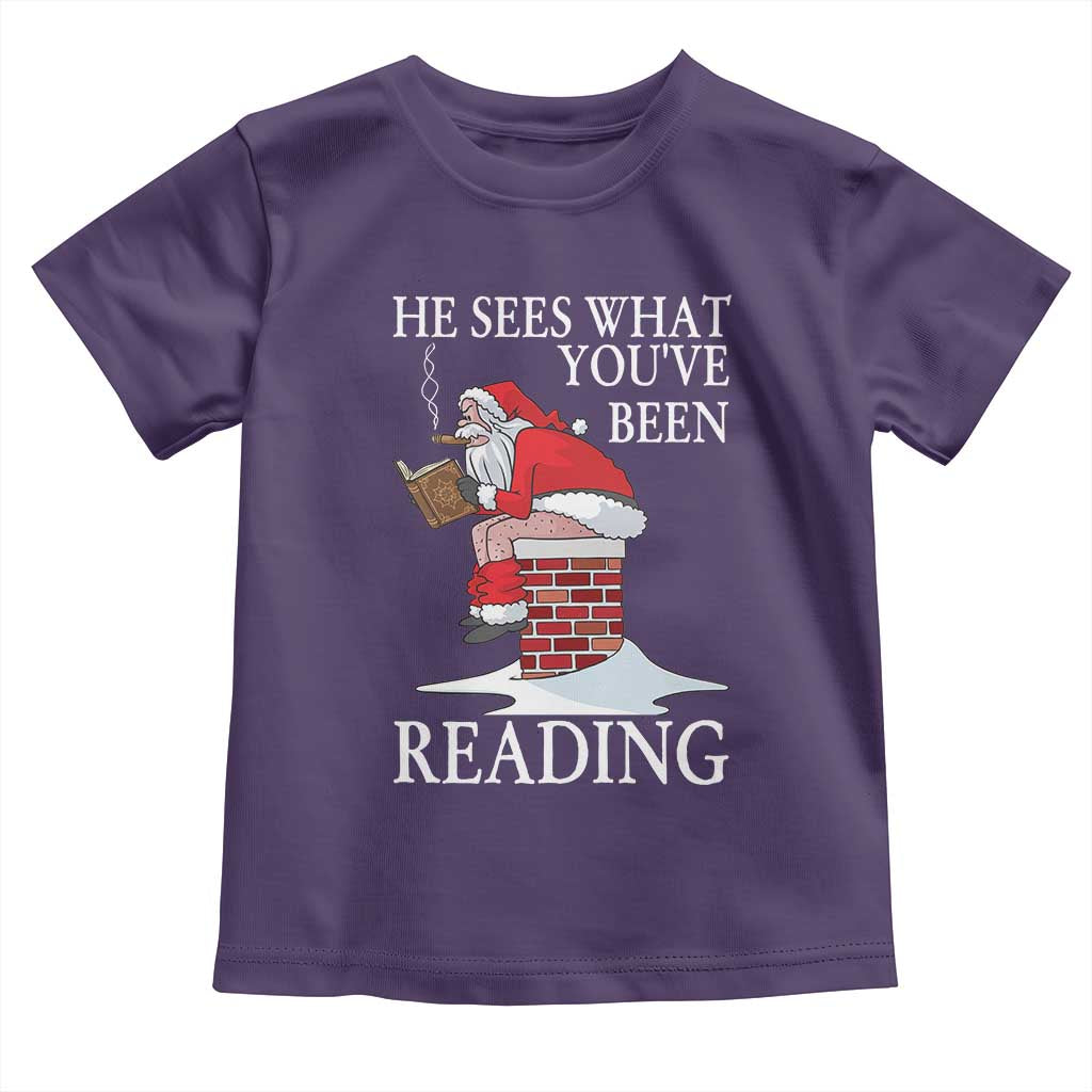 Funny Bookish Christmas Toddler T Shirt He Sees What You Have Been Reading TS14 Purple Print Your Wear