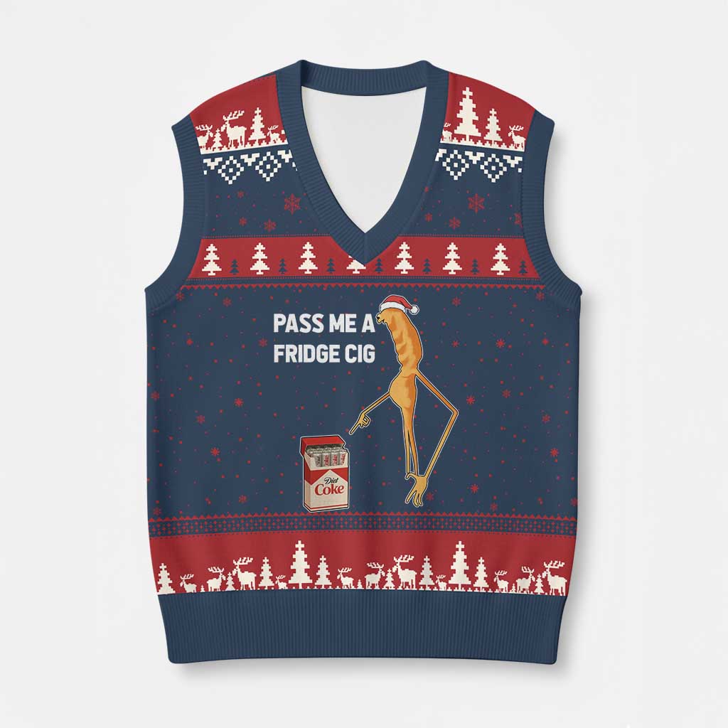 Marcus The Worm Xmas Meme V-Neck Knit Sweater Vest Pass Me A Fridge Cig TS14 Navy Red Print Your Wear