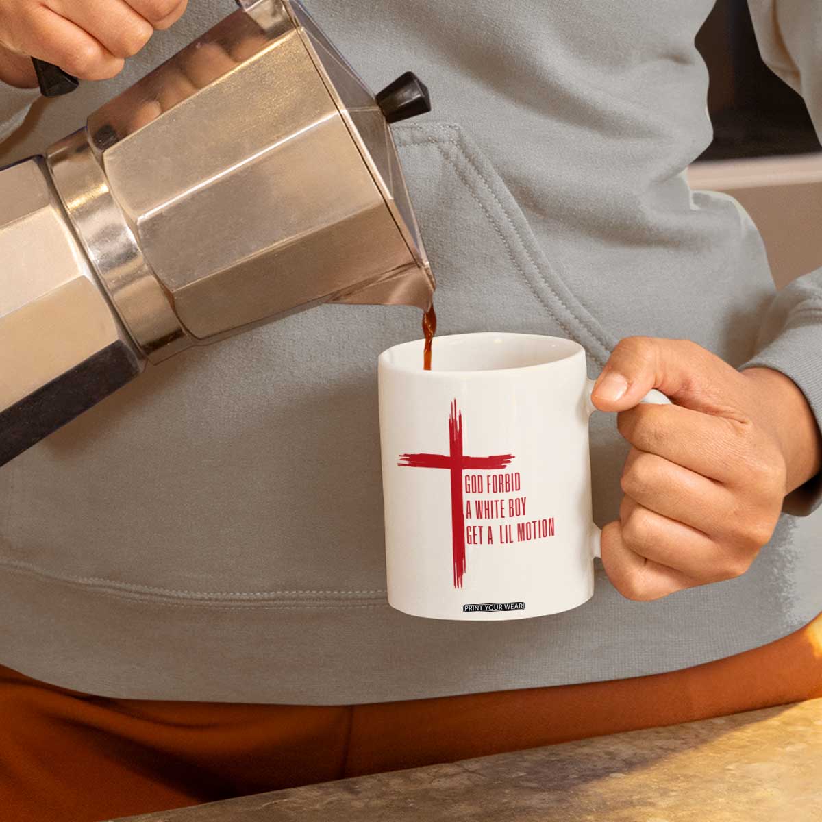 God Forbid A White Boy Get A Lil Motion Coffee Mug Funny Christian Quote Meme TS14 Print Your Wear