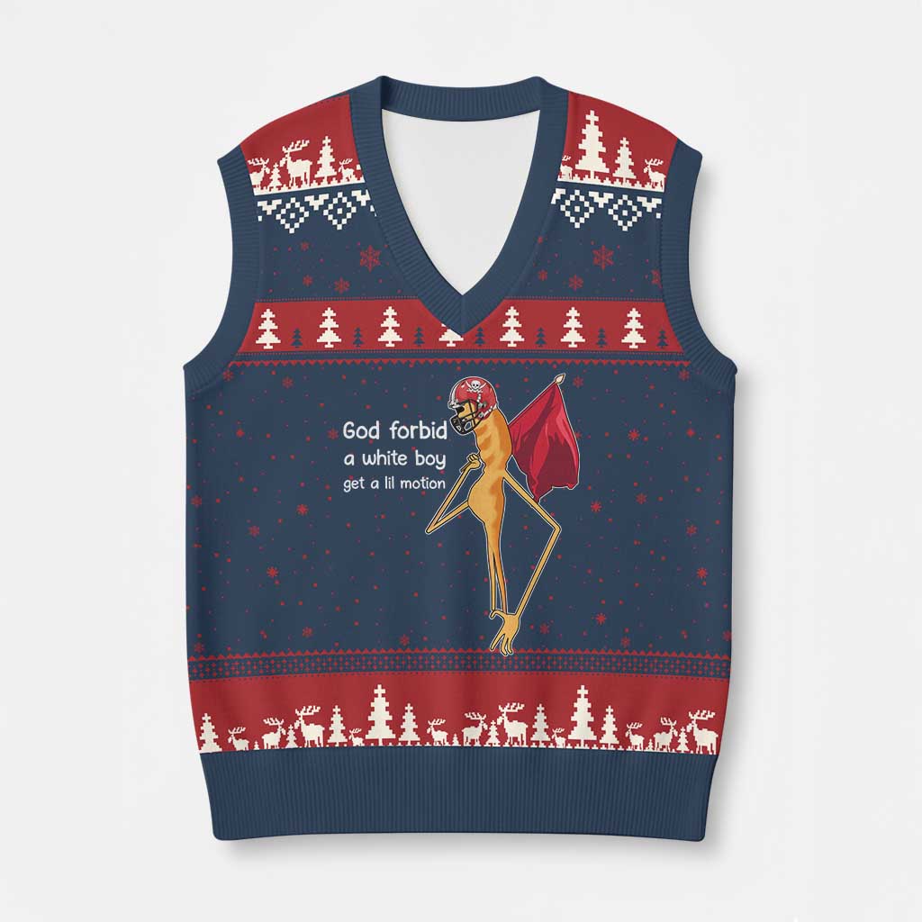 God Forbid A White Boy Get A Lil Motion V-Neck Knit Sweater Vest Marcus The Worm Robert Meme Cosplay TS14 Navy Red Print Your Wear