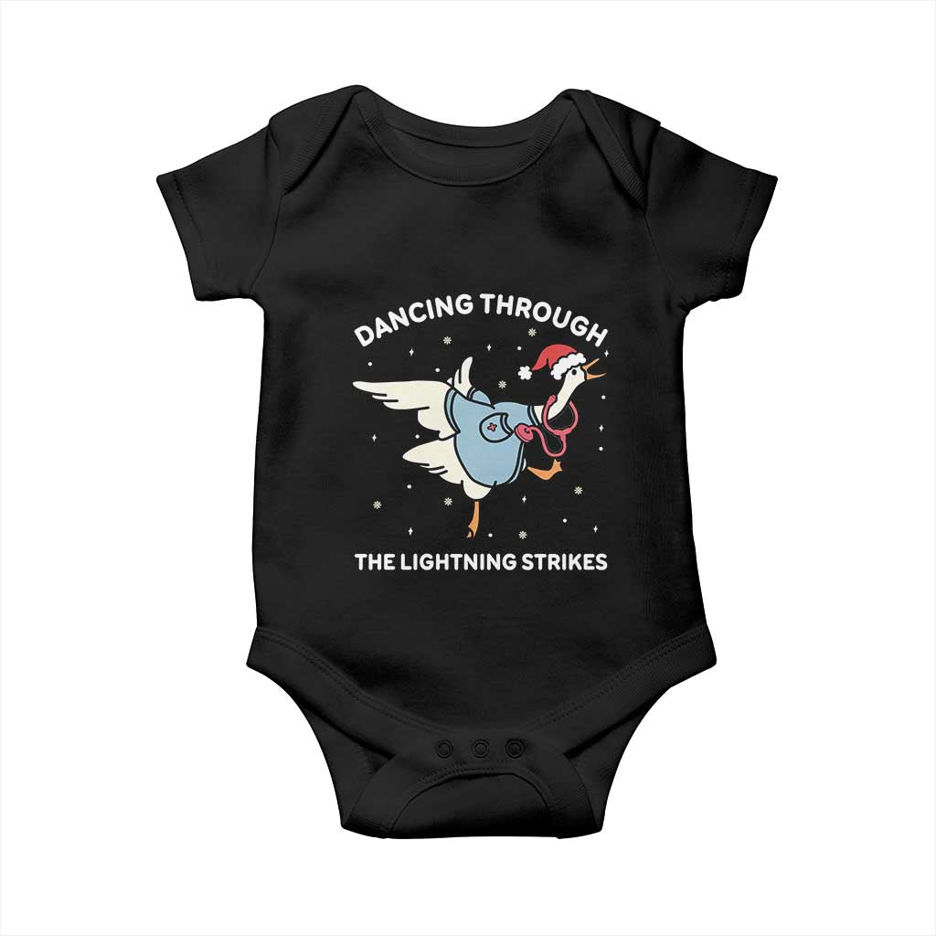 Christmas Goose Nurse Baby Onesie Dancing Through The Lightning Strikes TS14 Black Print Your Wear