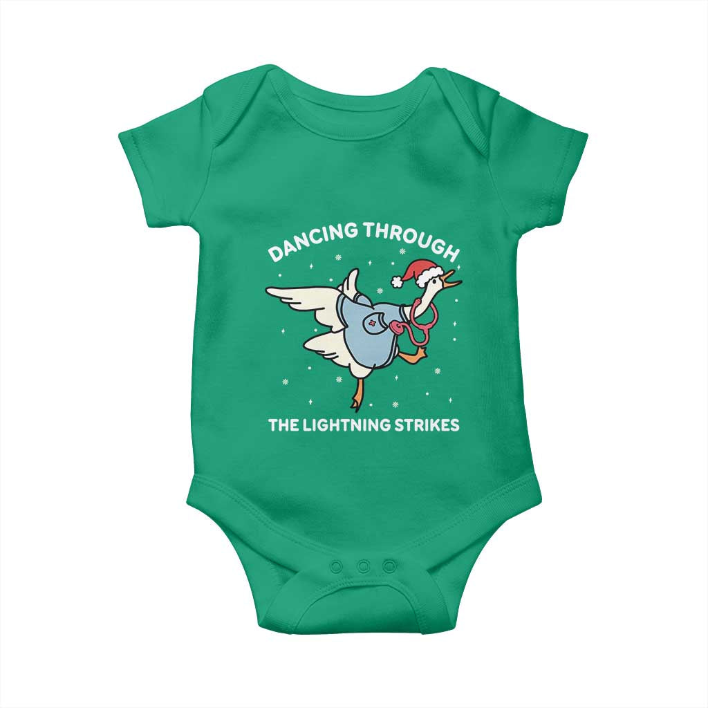 Christmas Goose Nurse Baby Onesie Dancing Through The Lightning Strikes TS14 Irish Green Print Your Wear