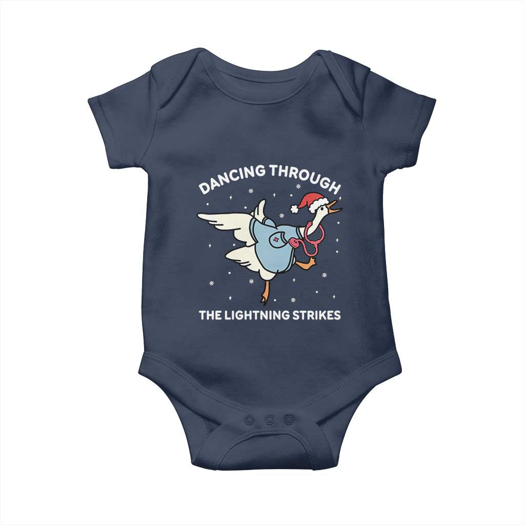 Christmas Goose Nurse Baby Onesie Dancing Through The Lightning Strikes TS14 Navy Print Your Wear