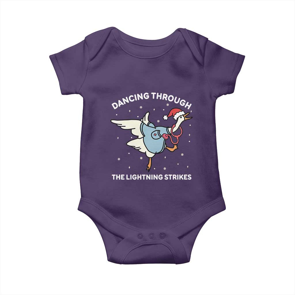 Christmas Goose Nurse Baby Onesie Dancing Through The Lightning Strikes TS14 Purple Print Your Wear