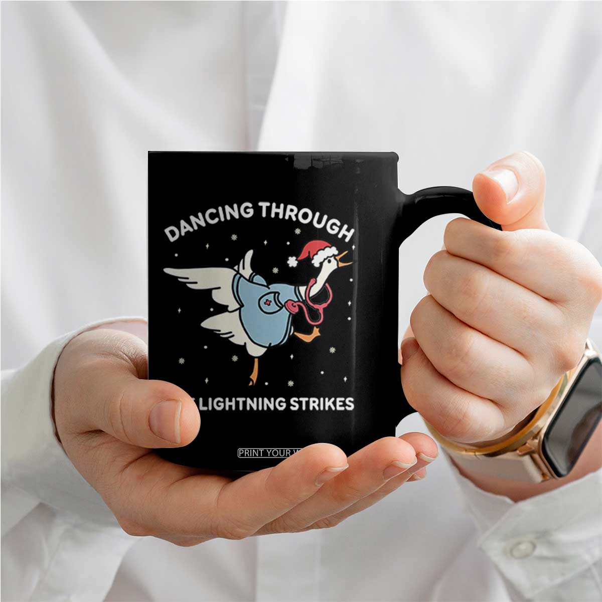 Christmas Goose Nurse Coffee Mug Dancing Through The Lightning Strikes TS14 Print Your Wear