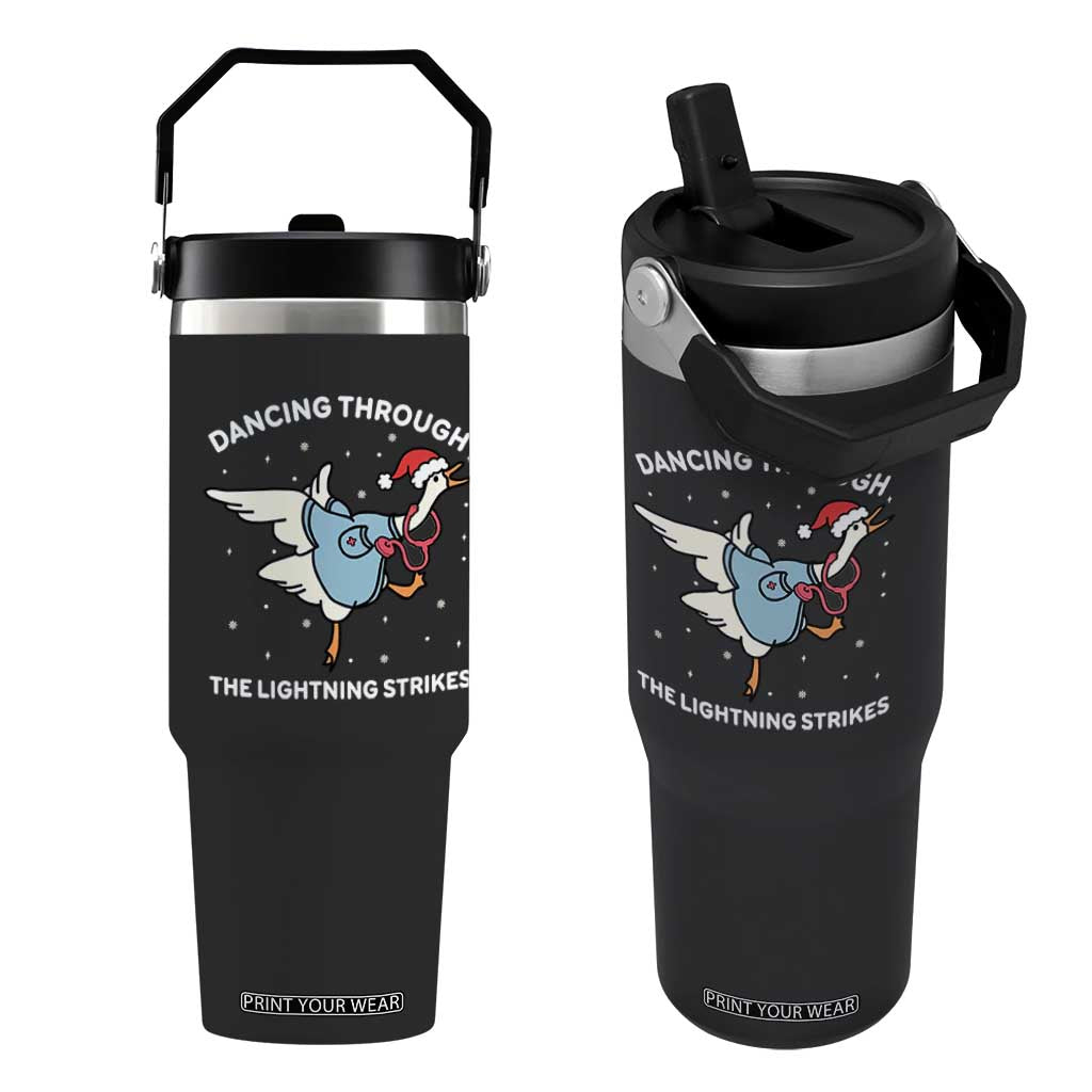 Christmas Goose Nurse Flip Straw Tumbler Dancing Through The Lightning Strikes TS14 One Size: 30 oz Black Print Your Wear