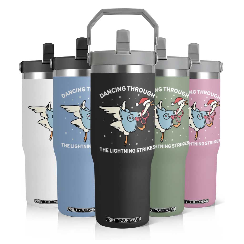 Christmas Goose Nurse Flip Straw Tumbler Dancing Through The Lightning Strikes - Print Your Wear