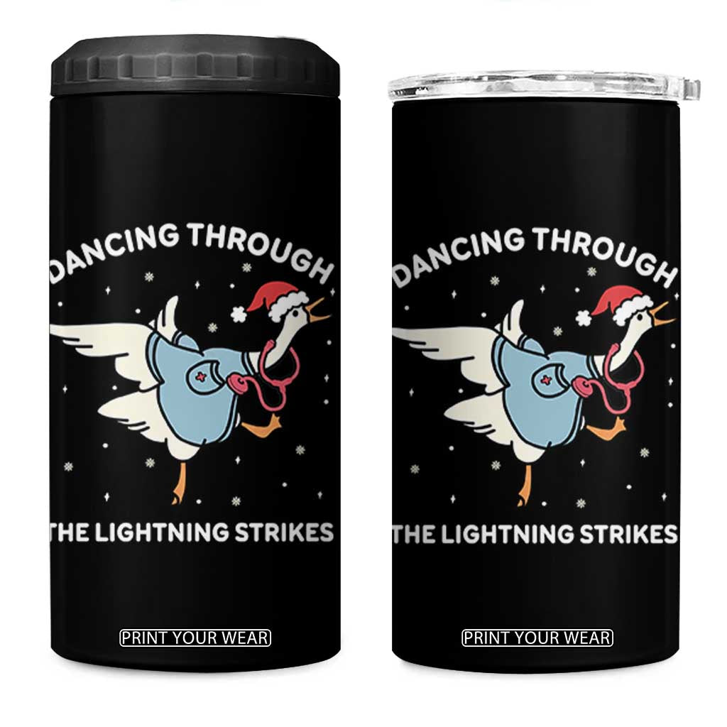 Christmas Goose Nurse 4 in 1 Can Cooler Tumbler Dancing Through The Lightning Strikes - Print Your Wear
