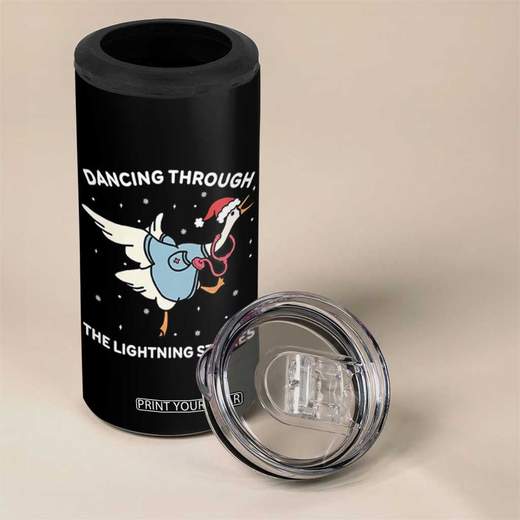 Christmas Goose Nurse 4 in 1 Can Cooler Tumbler Dancing Through The Lightning Strikes - Print Your Wear