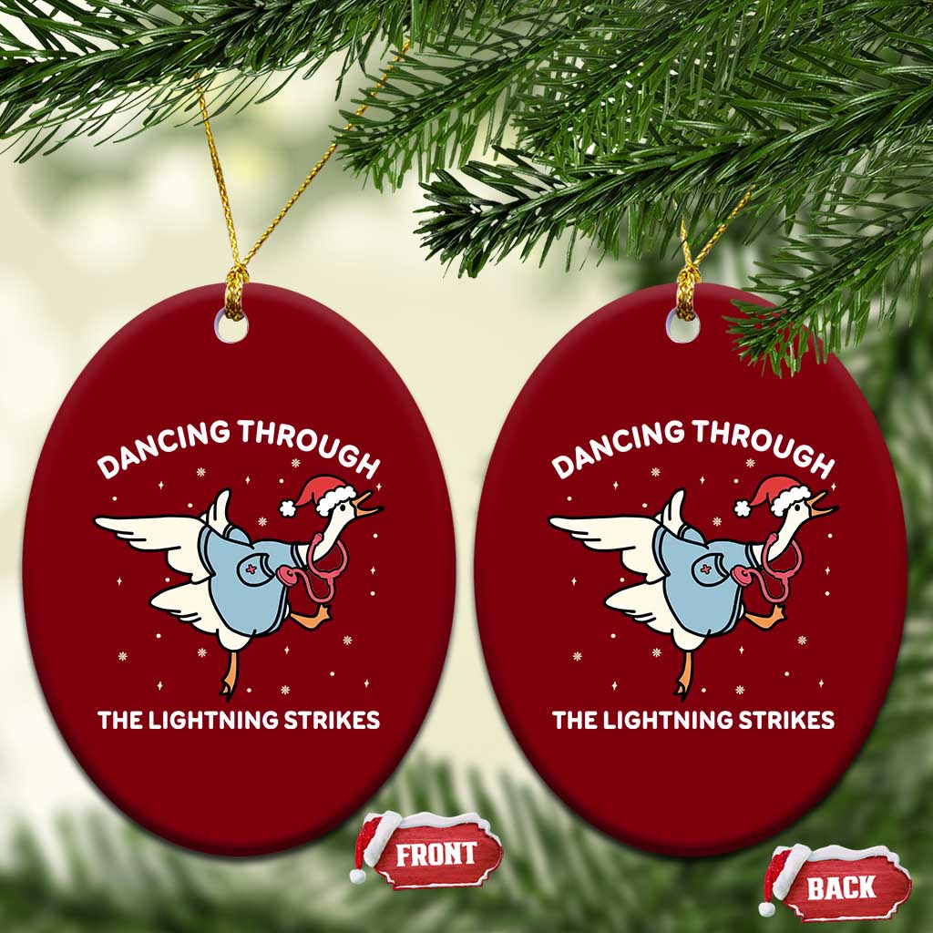 Christmas Goose Nurse Ceramic Ornament Dancing Through The Lightning Strikes - Print Your Wear