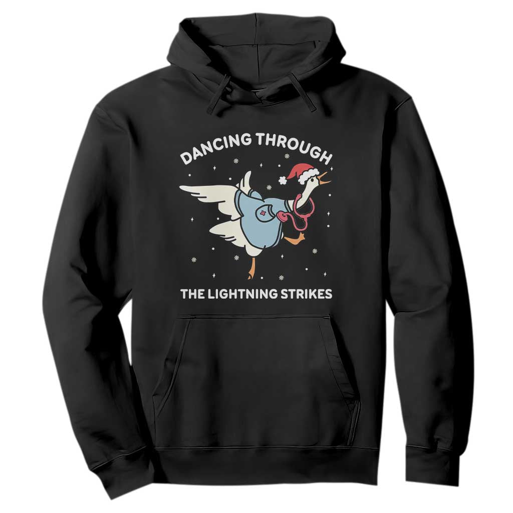 Christmas Goose Nurse Hoodie Dancing Through The Lightning Strikes TS14 Black Print Your Wear
